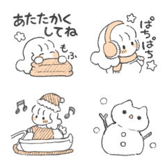 鉛筆画のおんなのこ絵文字 9（冬）の絵文字メイン画像