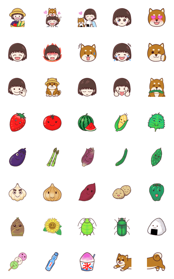 [LINE絵文字]農業女子と柴わんこ(春野菜・夏野菜)1の画像一覧