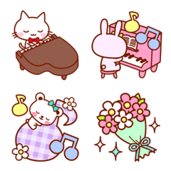 [LINE絵文字] ねことくまとうさぎのピアノ日常絵文字の画像