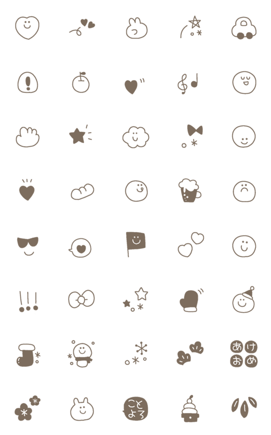 [LINE絵文字]大人かわいいモノトーン線画絵文字☆彡の画像一覧