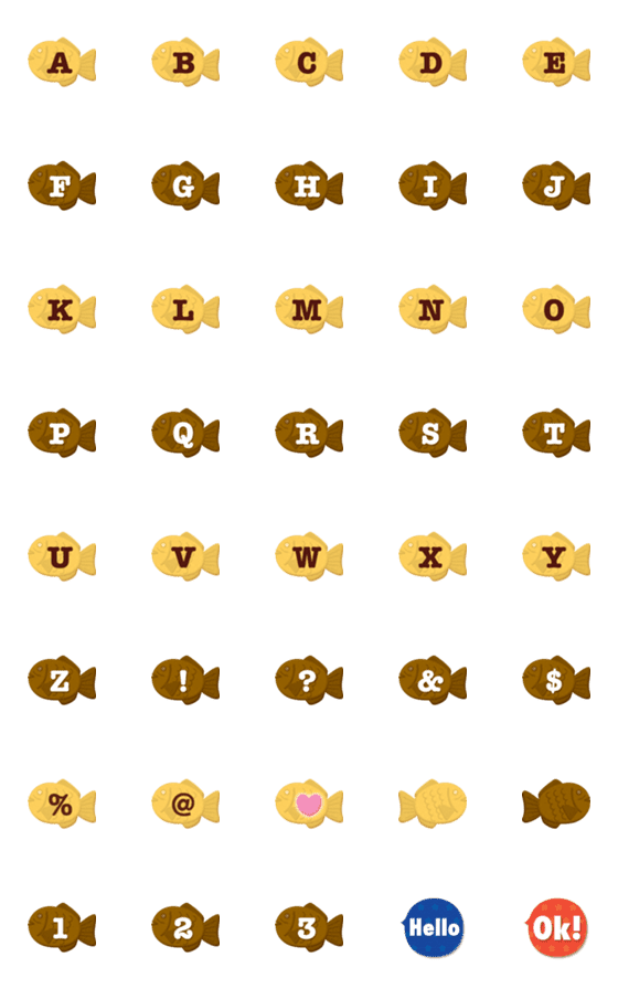 [LINE絵文字]ならべて たい焼き アルファベット 絵文字の画像一覧