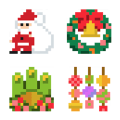 [LINE絵文字] クリスマス＆お正月のドット絵文字の画像
