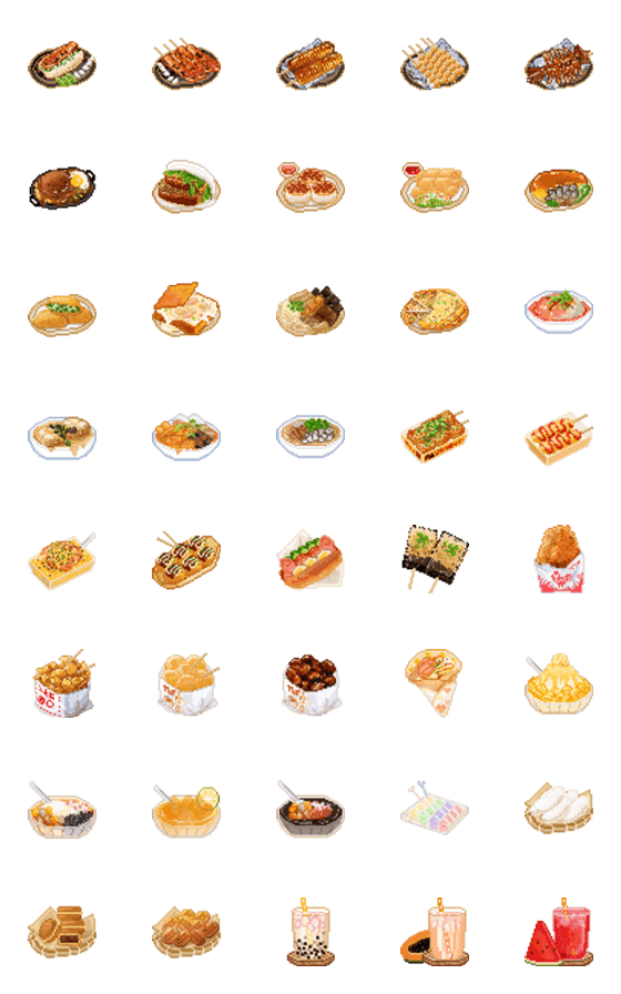 [LINE絵文字]Taiwanese Night Market Snacks(pixel art)の画像一覧