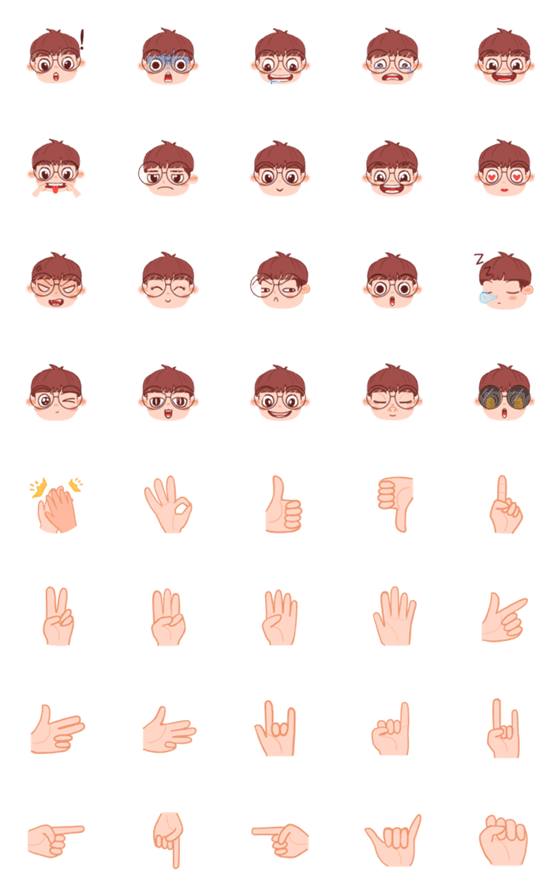 [LINE絵文字]Glasses Boy and Hands Emojiの画像一覧