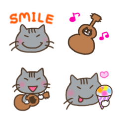 [LINE絵文字] ウクレレを弾く猫(グレー)ハワイアン絵文字の画像