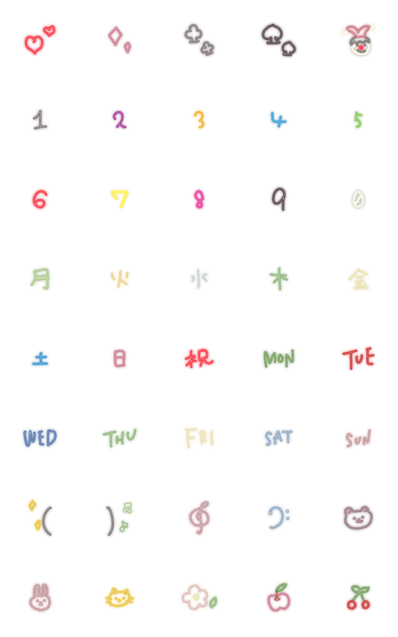 [LINE絵文字]【動く！】手書き文字の絵文字～ネオン風の画像一覧