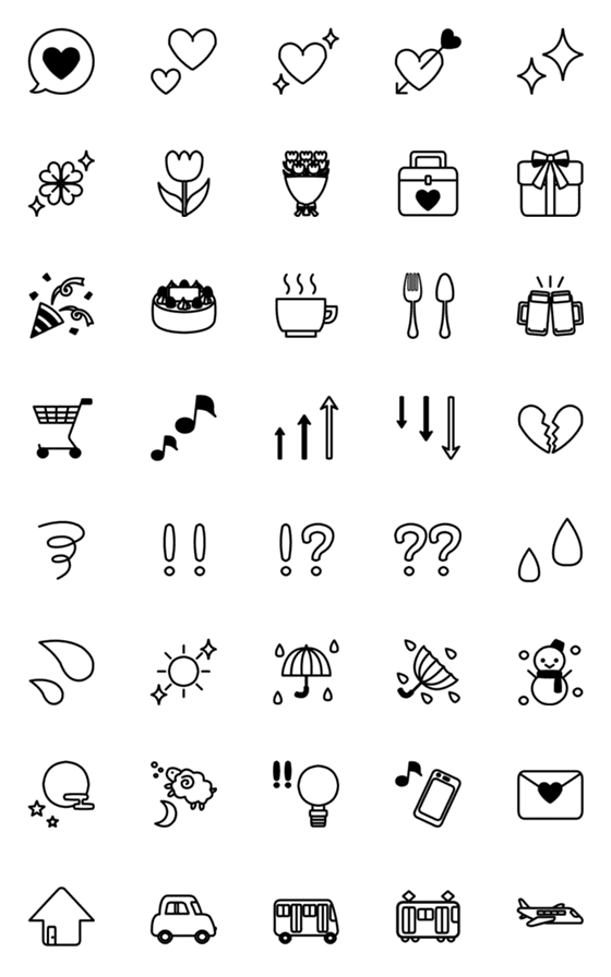 [LINE絵文字]毎日使える♡基本のモノクロ線画絵文字の画像一覧