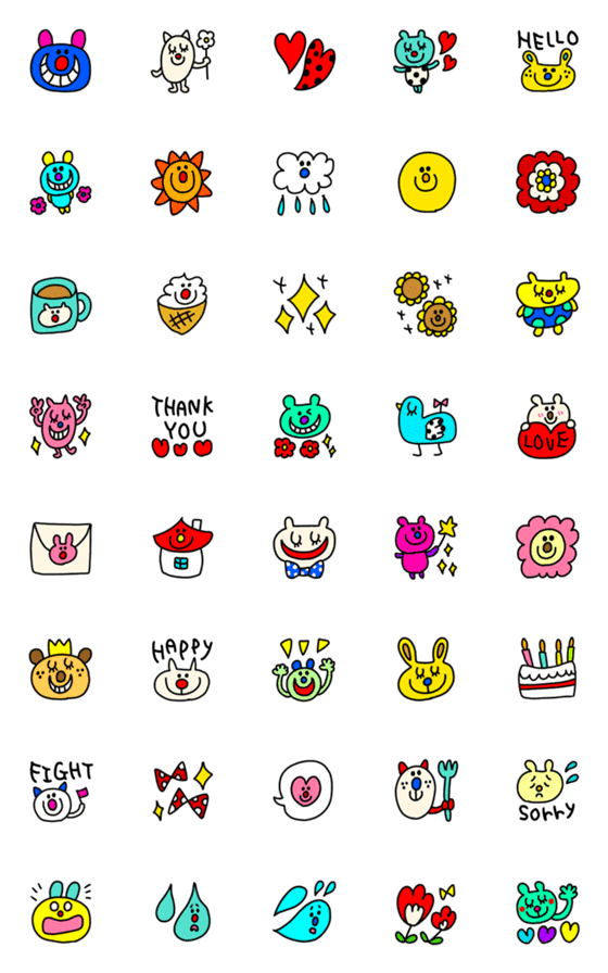 [LINE絵文字]riekimのカラフルアニマルスタンプの画像一覧