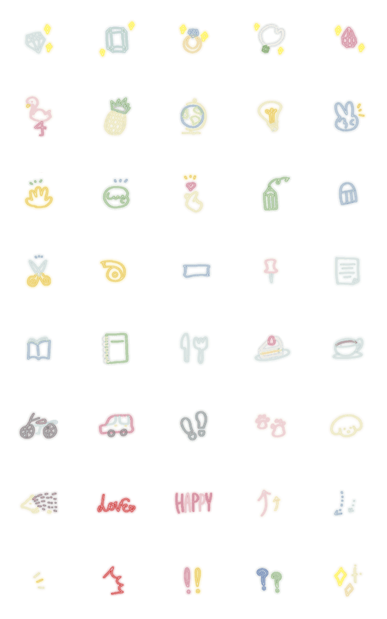 [LINE絵文字]手書き文字の絵文字～ネオン風2の画像一覧
