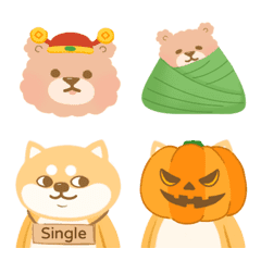 [LINE絵文字] Curly bear＆ Alien Shiba inu - Festivalの画像