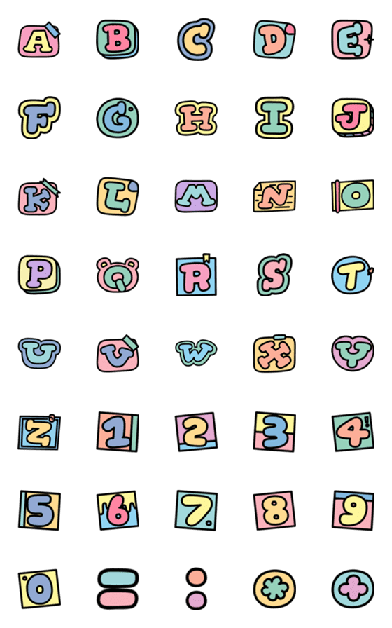 [LINE絵文字]cute numbers pastel ＆ a-z V.2の画像一覧