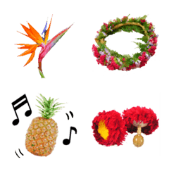 [LINE絵文字] ハワイの花とパイナップル絵文字の画像