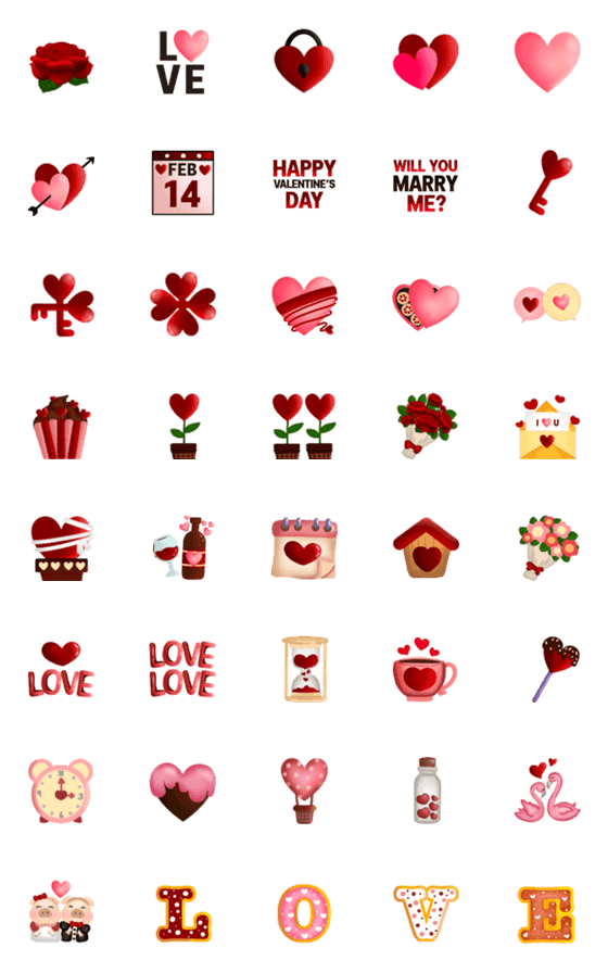 [LINE絵文字]Cute Valentine's Day Emojiの画像一覧