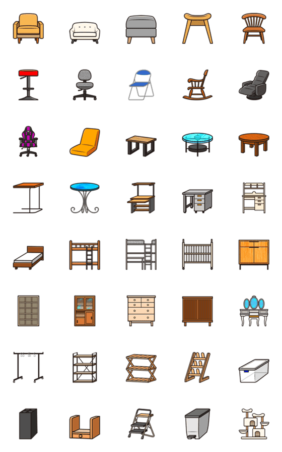 [LINE絵文字]椅子・机・ベッド・収納家具の画像一覧