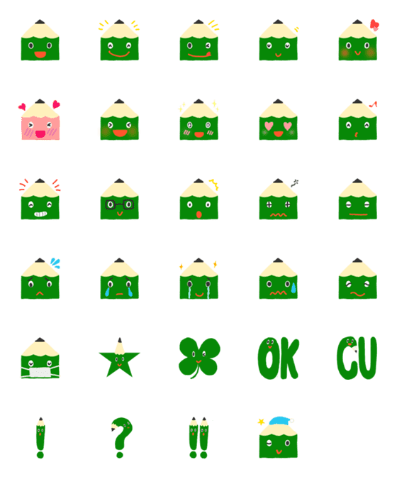 [LINE絵文字]短いえんぴつ君の絵文字の画像一覧
