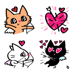 [LINE絵文字] 黒猫 白猫 茶トラのキューピット絵文字の画像