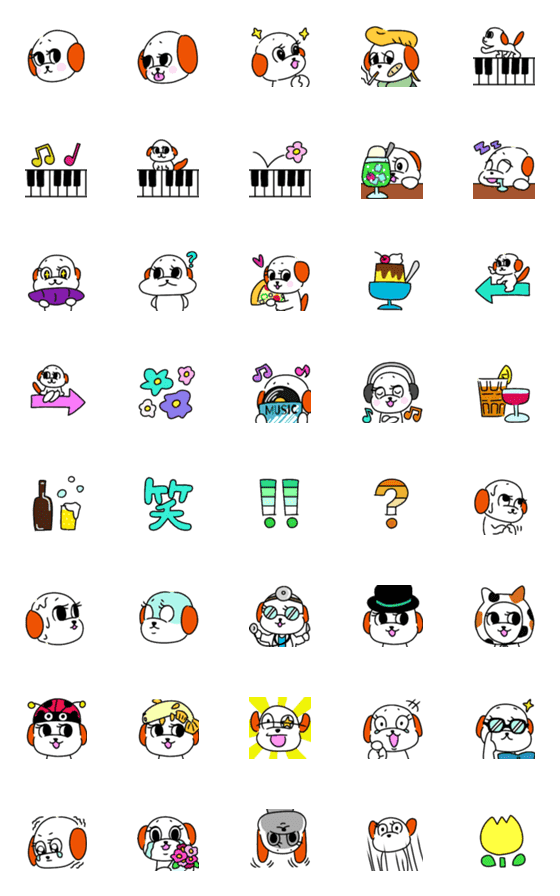 [LINE絵文字]音楽を楽しむ犬の画像一覧