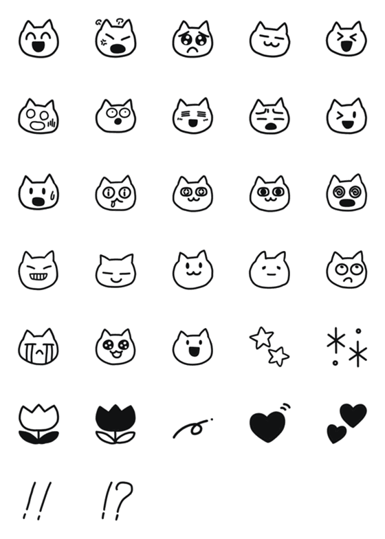 [LINE絵文字]しろねこシール風絵文字の画像一覧