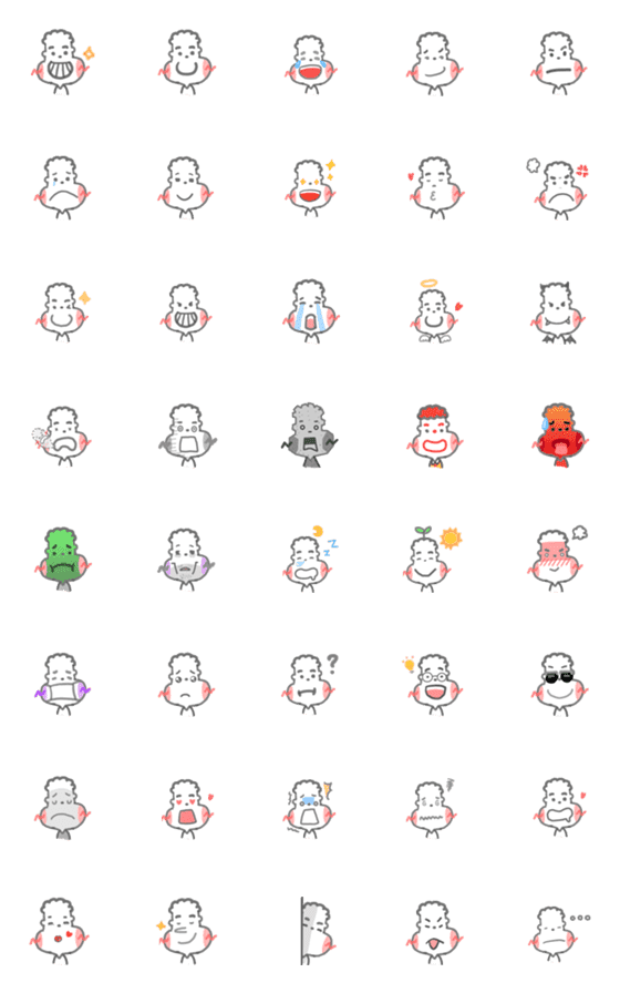 [LINE絵文字]The curly hair boy's Daily emojiの画像一覧