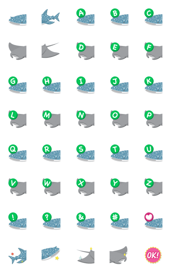 [LINE絵文字]つながる ジンベエザメとマンタ 英文字の画像一覧
