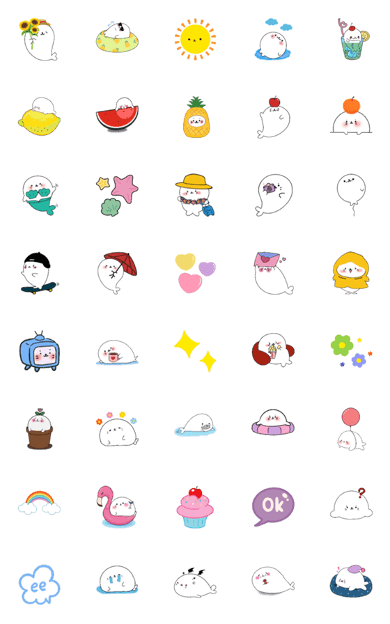 [LINE絵文字]Seal cute summer Emojiの画像一覧