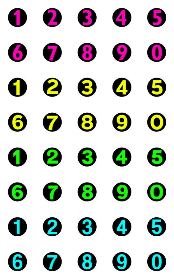 [LINE絵文字]Number emoji black colorful neon circleの画像一覧