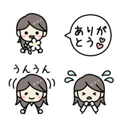 [LINE絵文字] 黒髪大人女子♡基本の絵文字＋吹き出し文字の画像