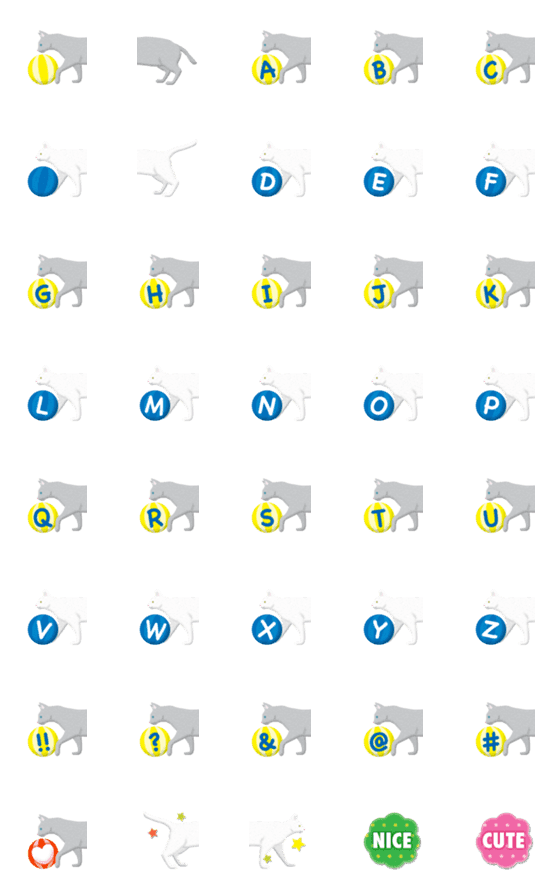 [LINE絵文字]つながる ロシアンブルーと白猫 英文字の画像一覧