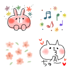 [LINE絵文字] ＊春色＊もちねこサン＆もちうさサン絵文字の画像