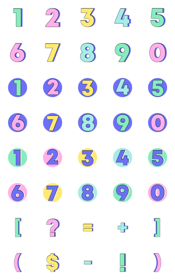 [LINE絵文字]Numbers emoji pastel colorful cuteの画像一覧