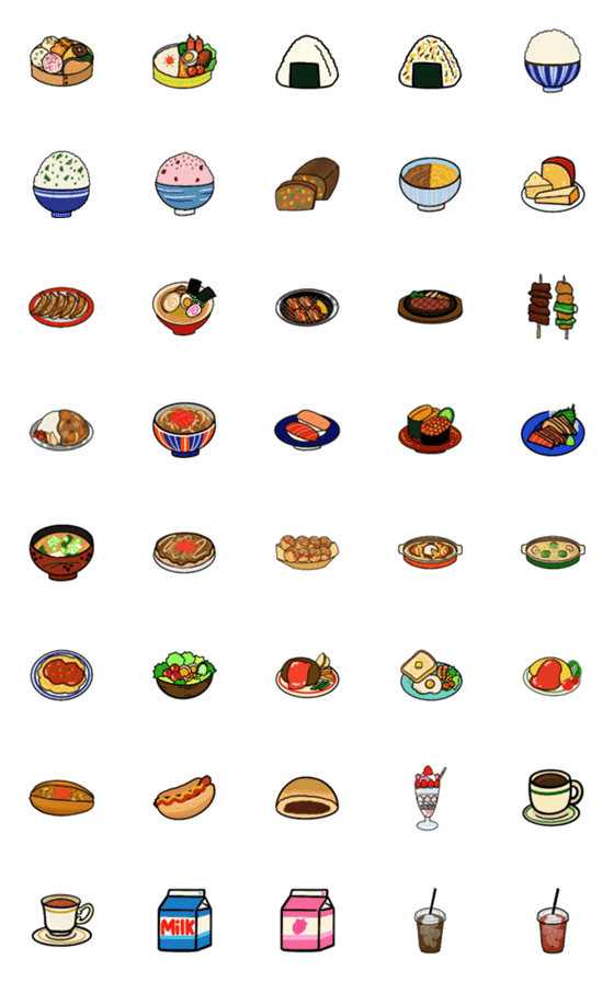 [LINE絵文字]食べ物メニューの絵文字パックの画像一覧