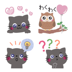 [LINE絵文字] クロネコ＆フクロウの絵文字の画像