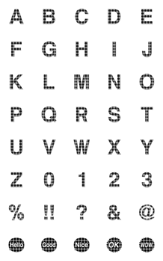 [LINE絵文字]斜め市松模様 型抜き アルファベットの画像一覧