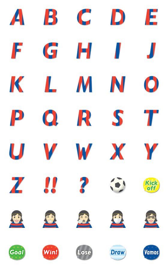 [LINE絵文字]青と赤 サッカーチーム サポーター絵文字4の画像一覧
