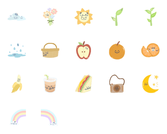 [LINE絵文字]Cute picnicking set with facesの画像一覧
