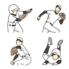 [LINE絵文字] 野球少年～チームカラー Ver.黒、白～の画像