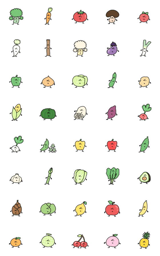 [LINE絵文字]へんてこな野菜と果物（文字なし）の画像一覧