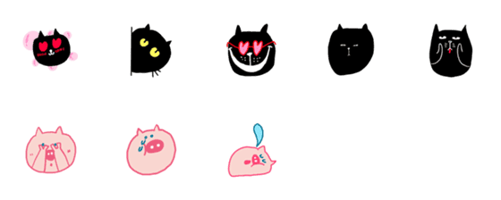 [LINE絵文字]Black Cat ＆ Pink Pigの画像一覧