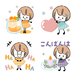 [LINE絵文字] 動く！カラフルチェック♡miniガーリーの画像