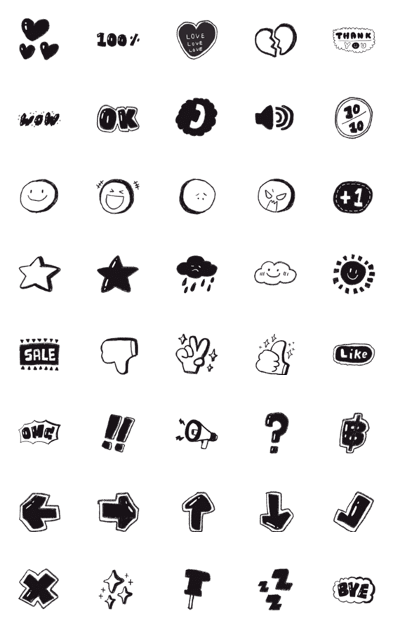 [LINE絵文字]Hand drawn Black ＆ White Emojiの画像一覧