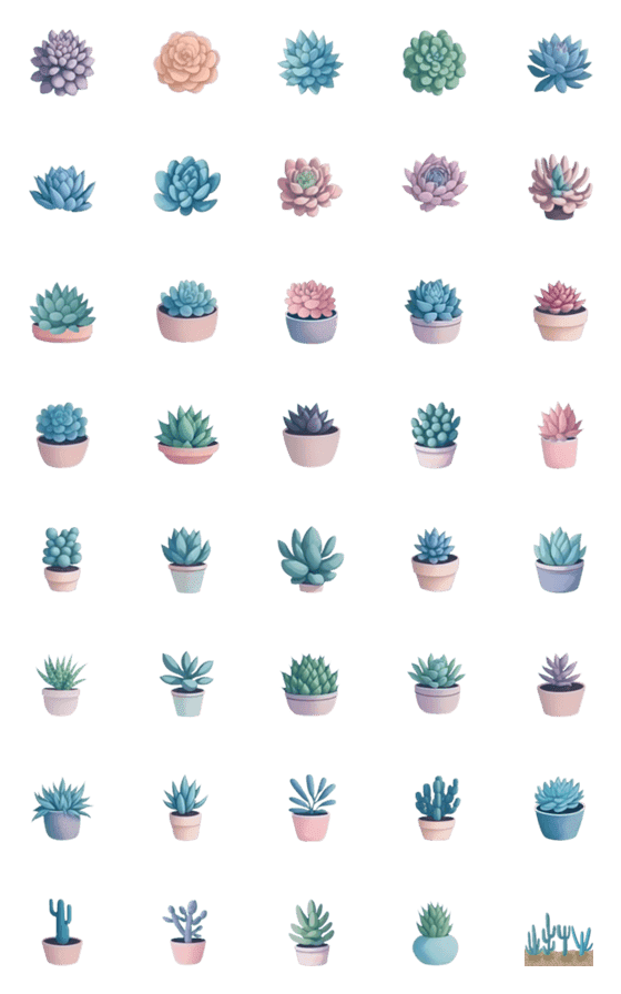 [LINE絵文字]Cute Succulents Garden emojiの画像一覧
