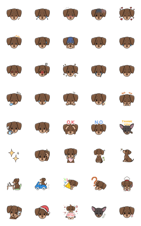 [LINE絵文字]ダックスフンドの絵文字(チョコタン)の画像一覧