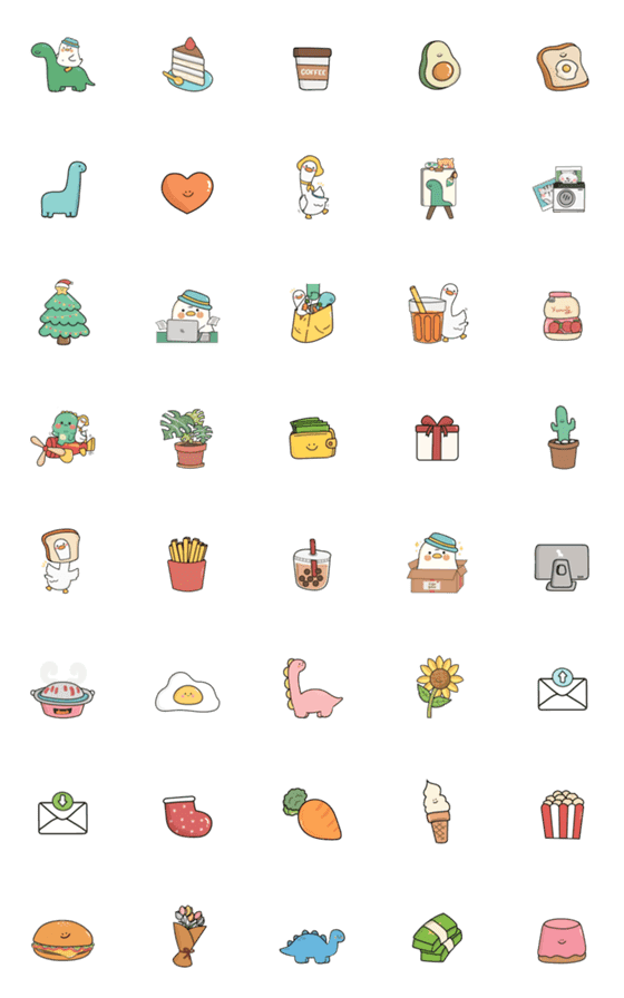 [LINE絵文字]Dino ＆ duck emoji cute 300%の画像一覧