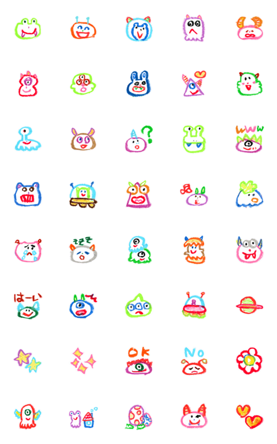 [LINE絵文字]クレヨンでエイリアンをらくがき！(絵文字)の画像一覧