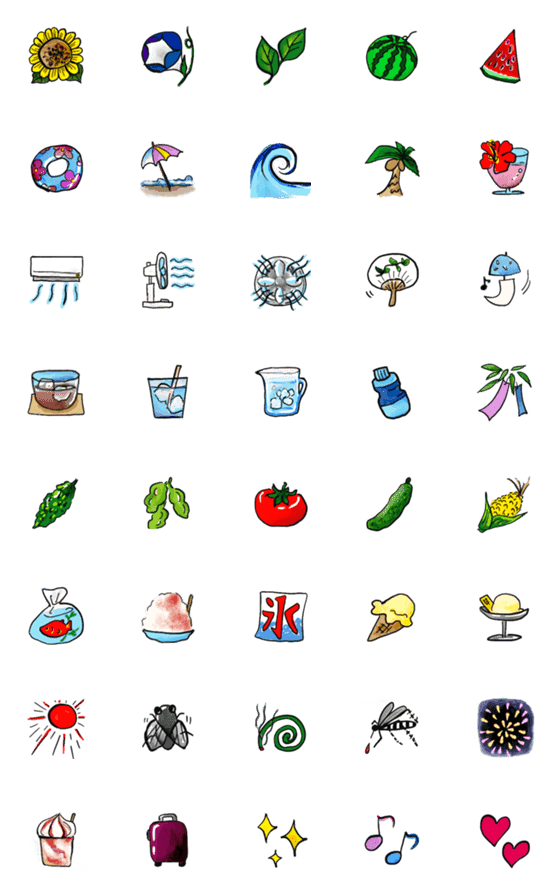 [LINE絵文字]夏⭐︎ざっくり基本アイテムの絵文字の画像一覧