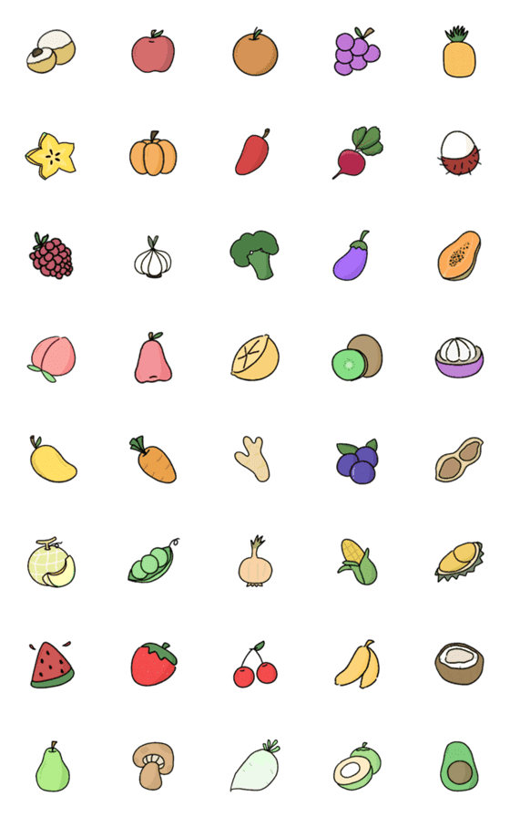 [LINE絵文字]colorful vegetables and fruitsの画像一覧