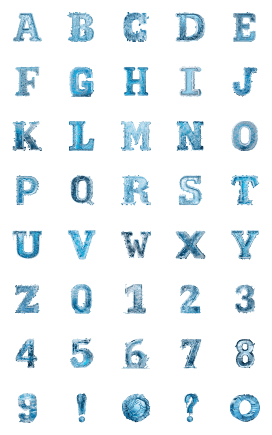 [LINE絵文字]Ice block letters and numberの画像一覧
