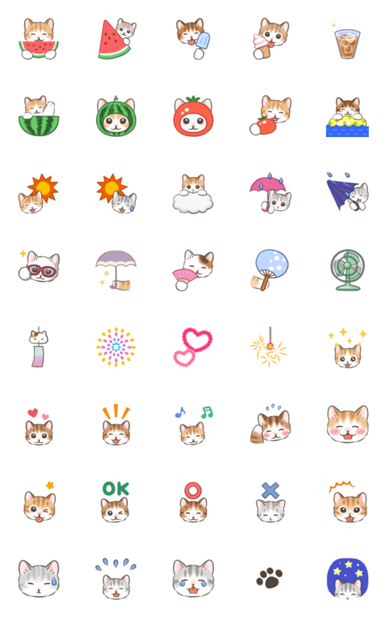 [LINE絵文字]▶動く☆猫たちの絵文字（夏）の画像一覧
