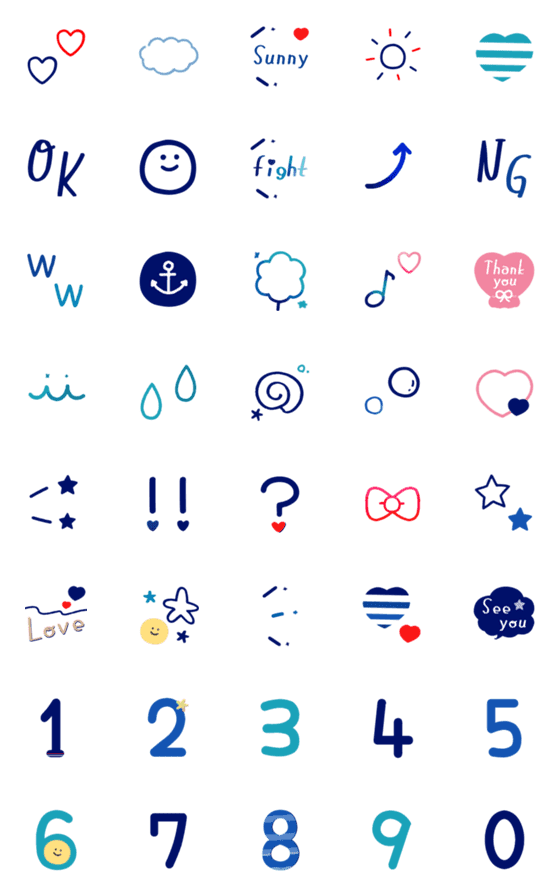 [LINE絵文字]夏色♡線画emoji2の画像一覧