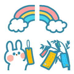 [LINE絵文字] 青いウサギ㉘雨上がりの虹と暑い夏の画像